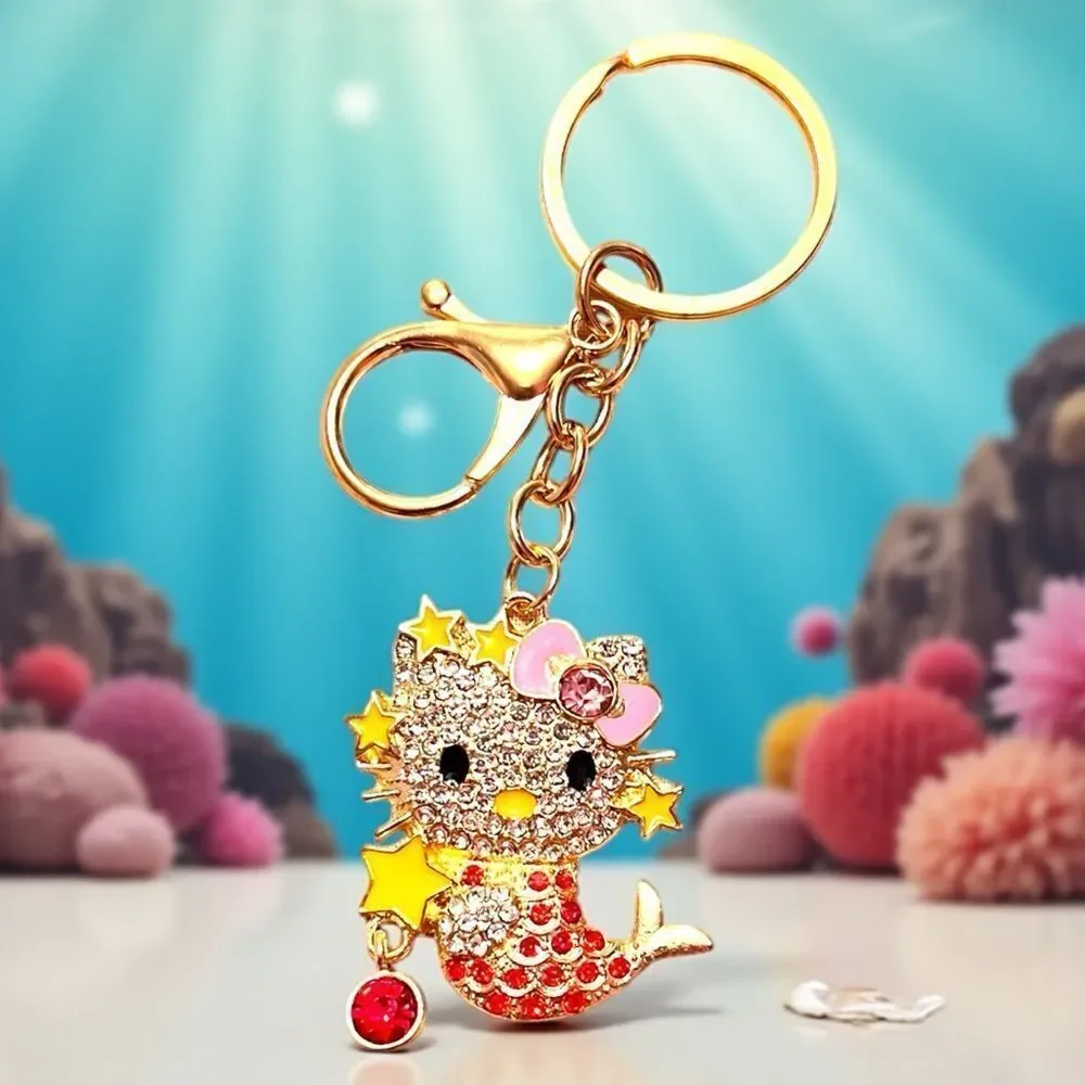 Hello Kitty Mermaid Red Crystal Keychain Bag Charm